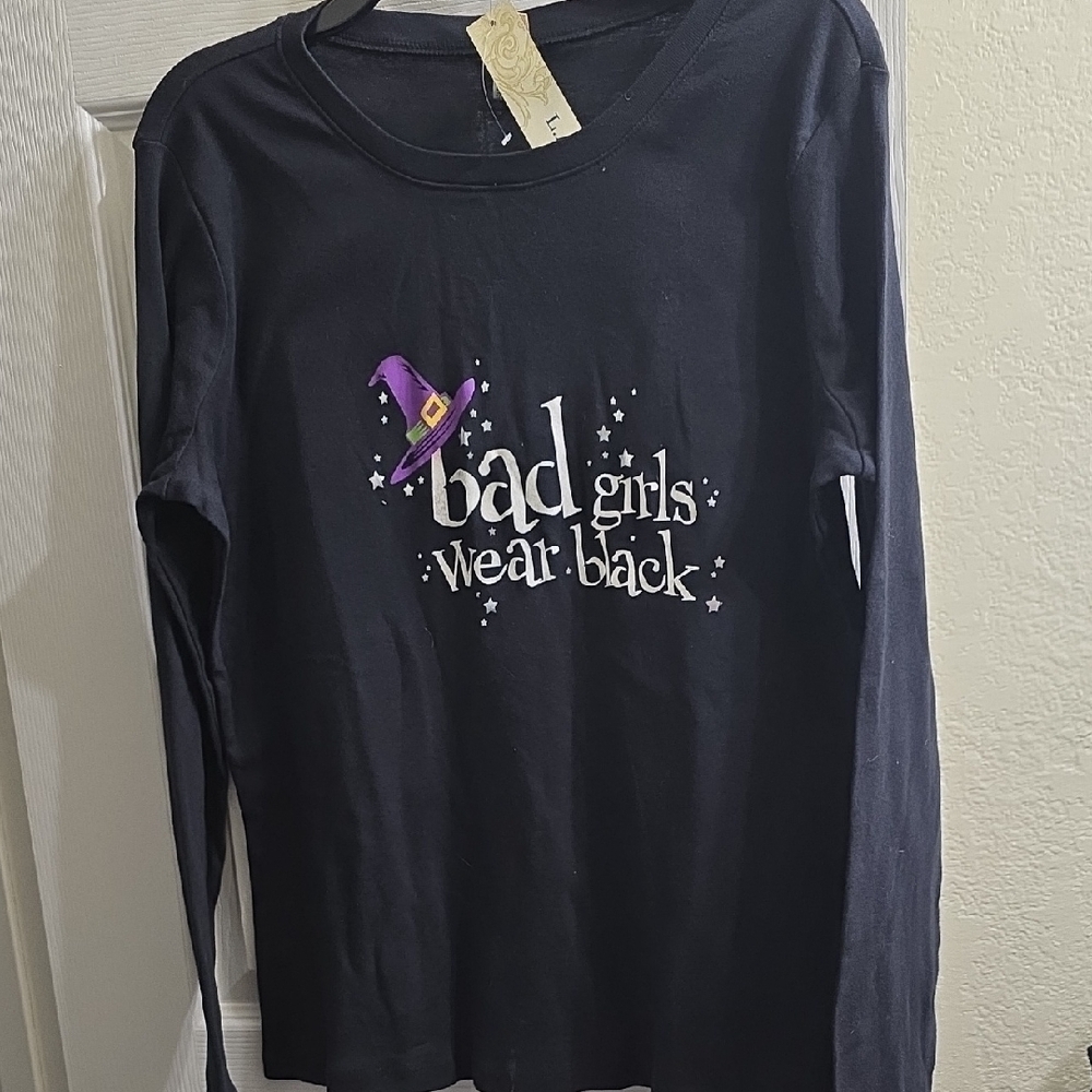 L.A. Blues Black Long Sleeve Tee "Bad Girls Wear Black" Size XL